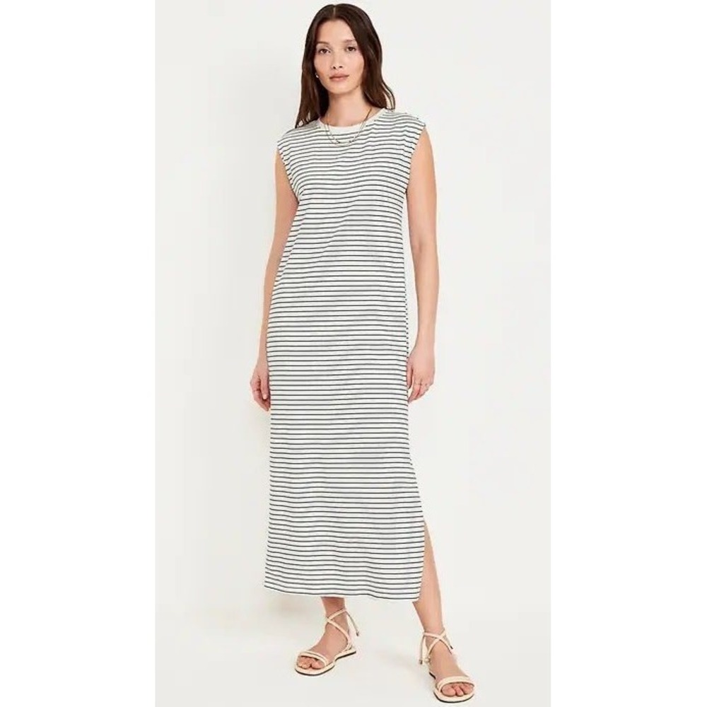 Old Navy Sleeveless Maxi Column Dress Women XS White Black Striped Preppy Tee